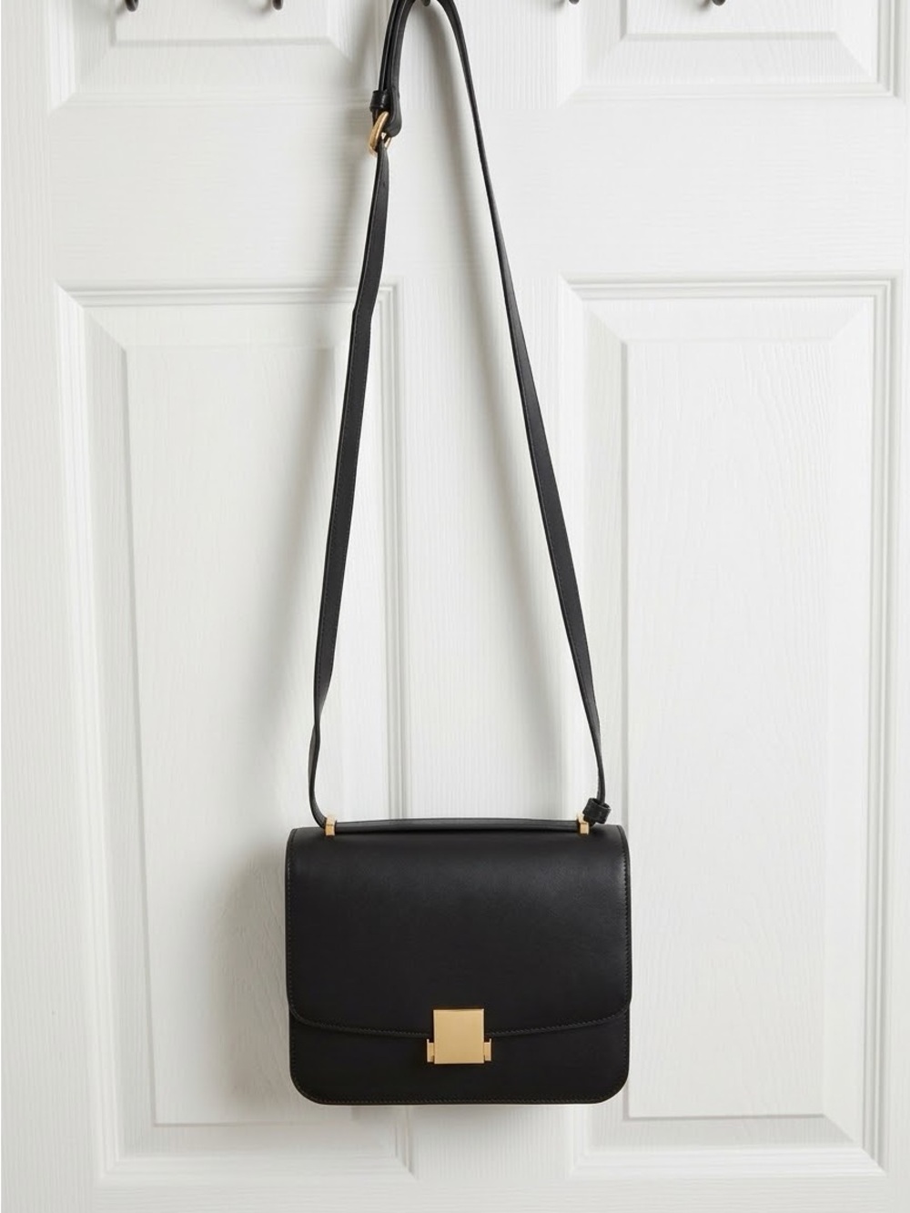 Quince Black Crossbody Bag with Gold Hardware